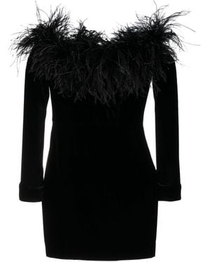 Alessandra Rich Feather-Trim Velvet Mini Dress - Black