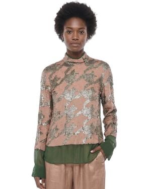 Dries Van Noten Camo Mock Collar Top - Multicolor