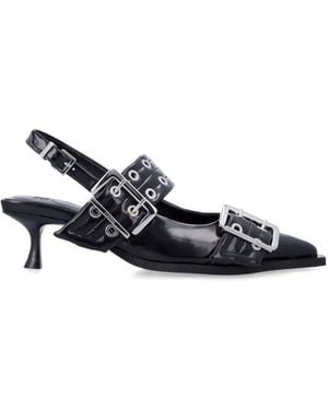Ganni Buckle-Strap Court Shoes - Black