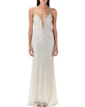 Self-Portrait Embellished Fishnet Maxi Dress - White