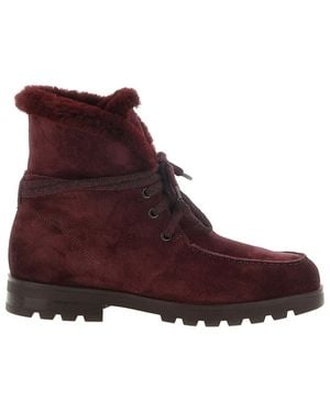 Santoni Burgundy Suede Boots - Red