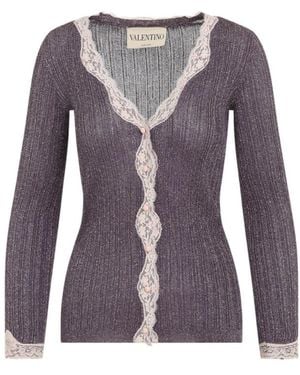 Valentino Knitted V Neck Sweater - Purple