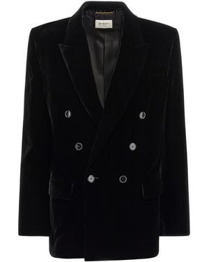 Saint Laurent Velvet Double-Breasted Blazer - Black