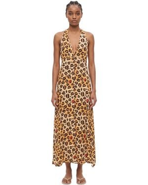 ALESSANDRO ENRIQUEZ Animal Print Halter Neck Maxi Dress - Metallic