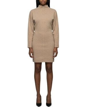 Max Mara Mock Collar Above Knee Dress - Natural