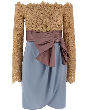 Valentino Multicolor Off Shoulder Mini Dress - Blue