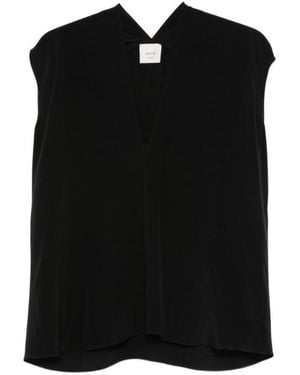 Alysi Solid V Neck Top - Black