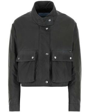 Prada Solid Mock Collar Jacket - Black