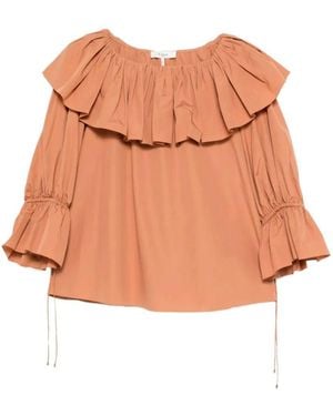 Chloé Round Neck Ruffled Top - Brown