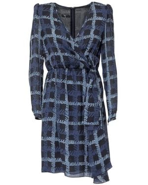 Emporio Armani Printed V Neck Midi Dress - Blue