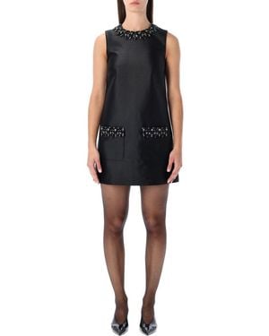 Self-Portrait Taffeta Embellished Trim Mini Dress - Black