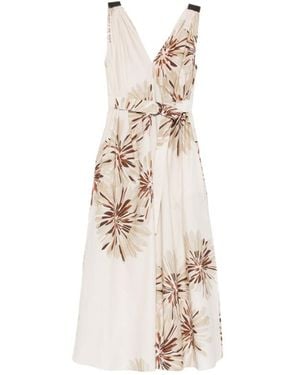 Brunello Cucinelli Floral V Neck Maxi Dress - White