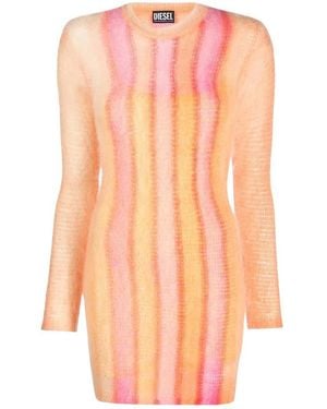 DIESEL Stripes Crew Neck Mini Dress - Orange
