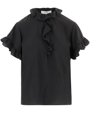 Chloé Solid Mock Collar Top - Black
