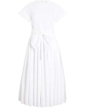 Patou Knotted Short Sleeves Midi Dress - White