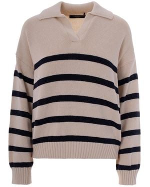 Weekend by Maxmara Stripes Shirt Collar Sweater - White