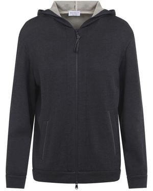 Brunello Cucinelli Solid Hood Sweatshirt - Blue