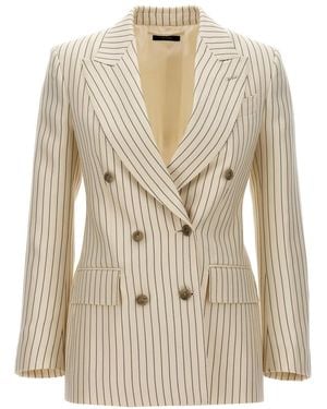Tom Ford Striped Double-Breasted Blazer - Natural