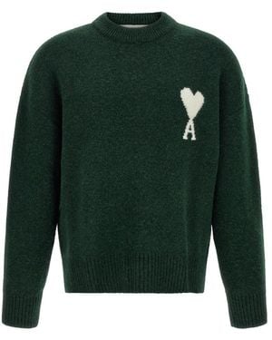 Ami Paris Logo Crew Neck Sweater - Green
