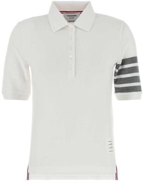 Thom Browne Short Sleeve Striped Polo - White