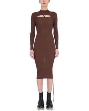ANDREADAMO Knitted Crew Neck Midi Dress - Brown