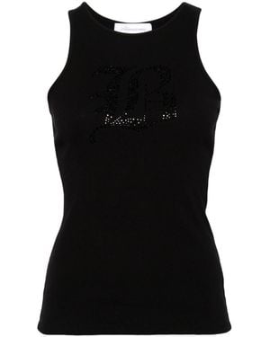 Blumarine Logo Ribbed Cotton Tank Top - Black
