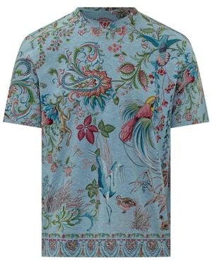 Etro Printed Crew Neck T-Shirt - Blue