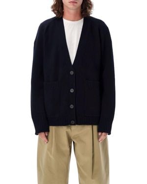 Studio Nicholson V-Neck Ribbed Cardigan - Blue