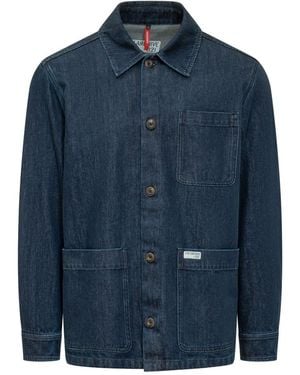 Fay Solid Shirt Collar Jacket - Blue
