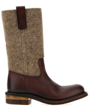 Miu Miu Two-Tone Leather Boots - Brown