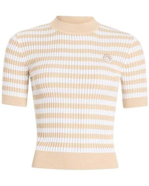 Patou Stripes Mock Collar T-Shirt - White
