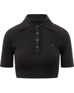 Courreges Logo Shirt Collar Polo - Black