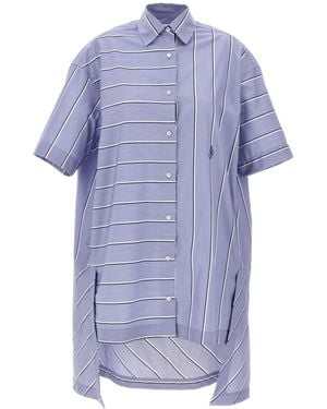 JW Anderson Patchwork Cotton Shirt Dress With Asymmetric Hem - Blue