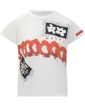 Marni Graphic Print Crew Neck T-Shirt - White