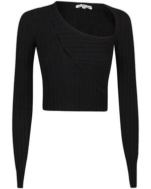 Cotton Citizen Asymmetric Collar Crop Top - Black