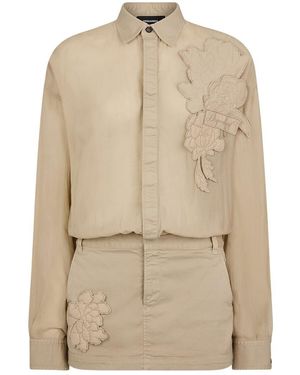 DSquared² Embroidered Shirt Collar Mini Dress - Natural