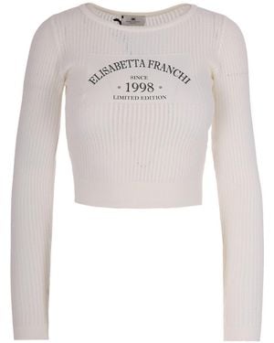 Elisabetta Franchi Graphic Round Neck Sweater - White