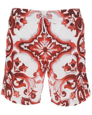 Dolce & Gabbana Printed Swim Shorts - Red