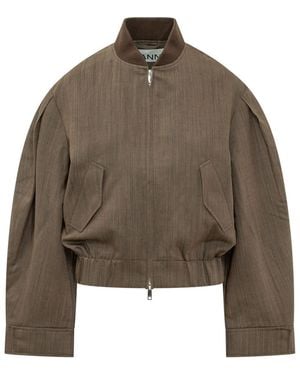 Ganni Textured Mock Collar Jacket - Brown