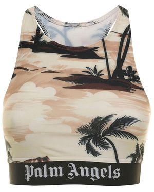 Palm Angels Printed Round Neck Top - Grey