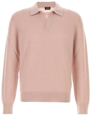 ZEGNA Polo Collar Sweater - Pink