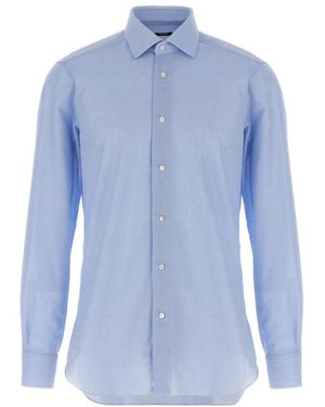 Barba Napoli Light Honeycomb Cotton Shirt - Blue