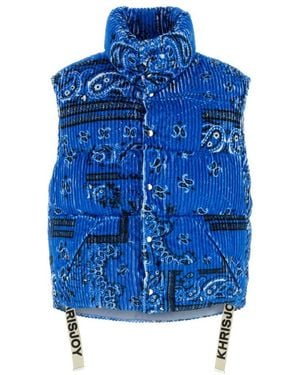 Khrisjoy Printed Corduroy Oversize Sleeveless Down Jacket - Blue