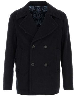 Etro Dark Wool Coat - Blue