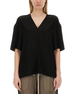 Rick Owens Solid V Neck T-Shirt - Black