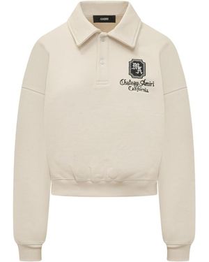 Amiri Stylish Knit Polo With Embroidered Front - White