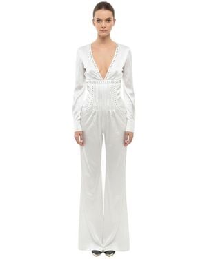 Philipp Plein Embellished V Neck Jumpsuit - White