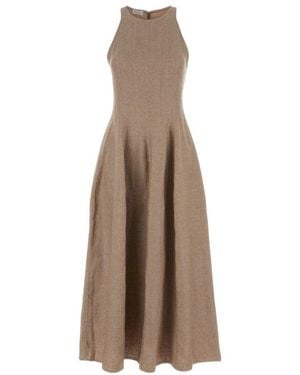 Brunello Cucinelli Solid Round Neck Maxi Dress - Natural