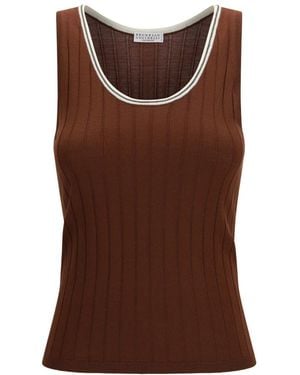 Brunello Cucinelli Textured Scoop Neck Top - Brown