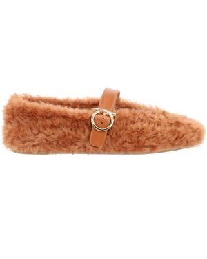 Ferragamo Round Toe Ballet Flats - Brown